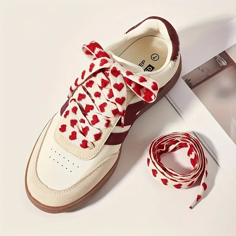 Fashion Red Heart Flat Shoelaces - Durable Acetate, for Sports/Casual Shoes, Easy-Tie Design