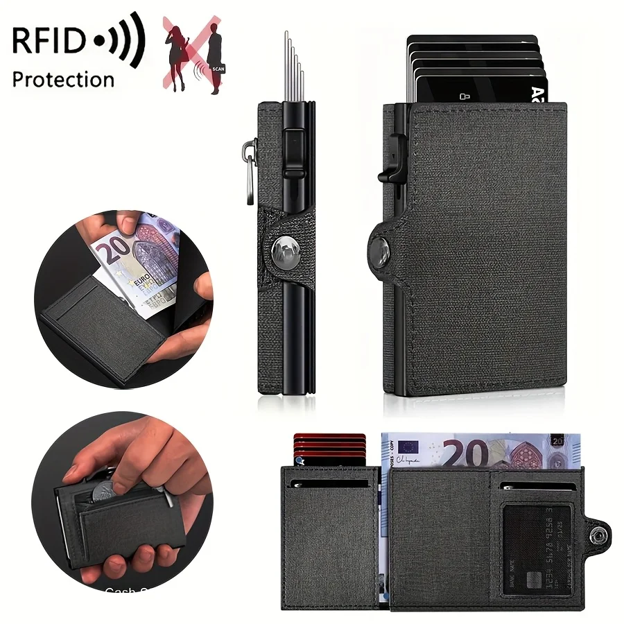 2025 New Fashion True Pickup Bag Automatic Pop up Metal Wallet RFID Anti theft Brush Large Capacity Card Clip for Men and Women