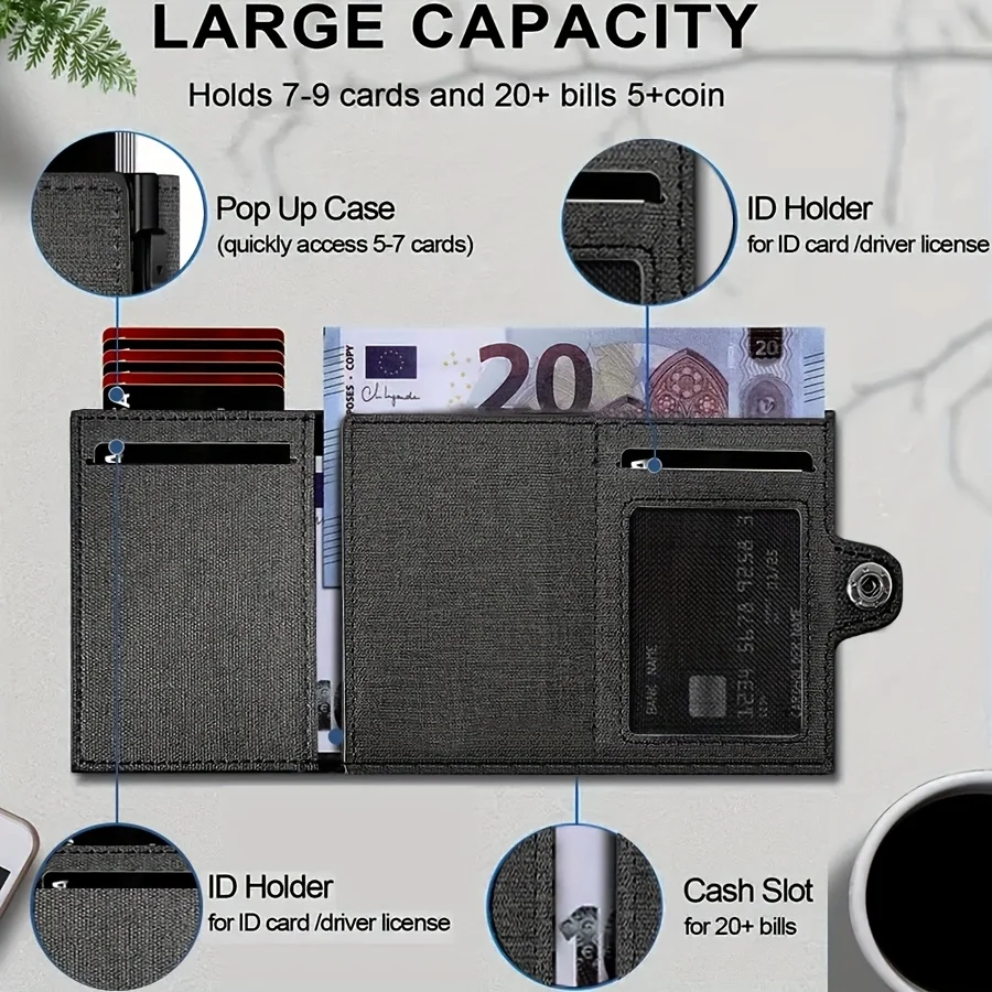 2025 New Fashion True Pickup Bag Automatic Pop up Metal Wallet RFID Anti theft Brush Large Capacity Card Clip for Men and Women