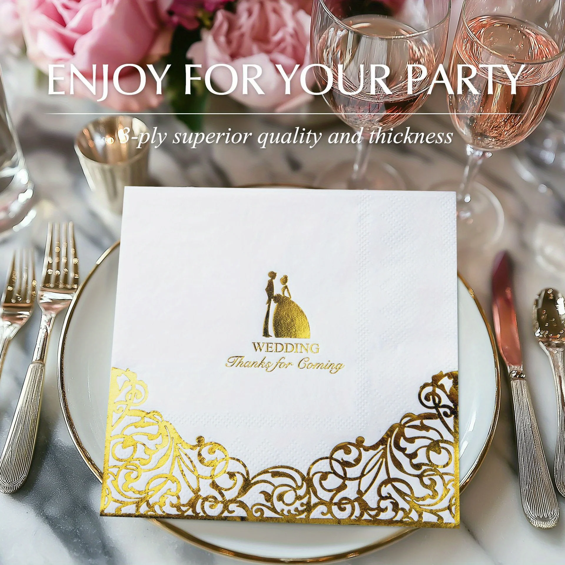 50/100 Pcs, Wedding Napkins Cocktail Beverage Napkins for Party Decorations, Cake Dessert Table Decorations Supplies