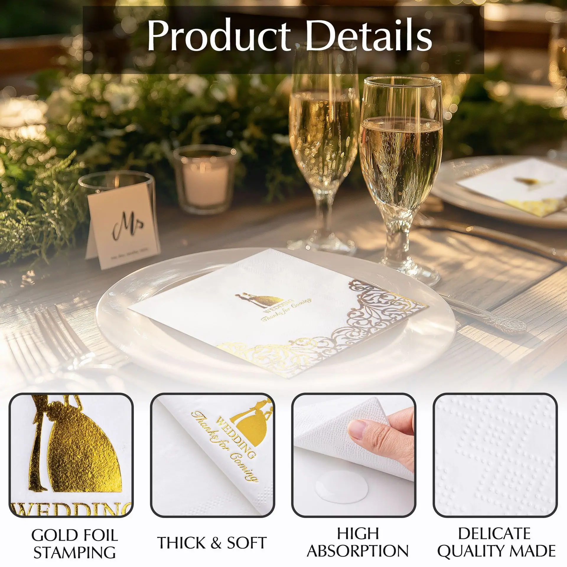 50/100 Pcs, Wedding Napkins Cocktail Beverage Napkins for Party Decorations, Cake Dessert Table Decorations Supplies