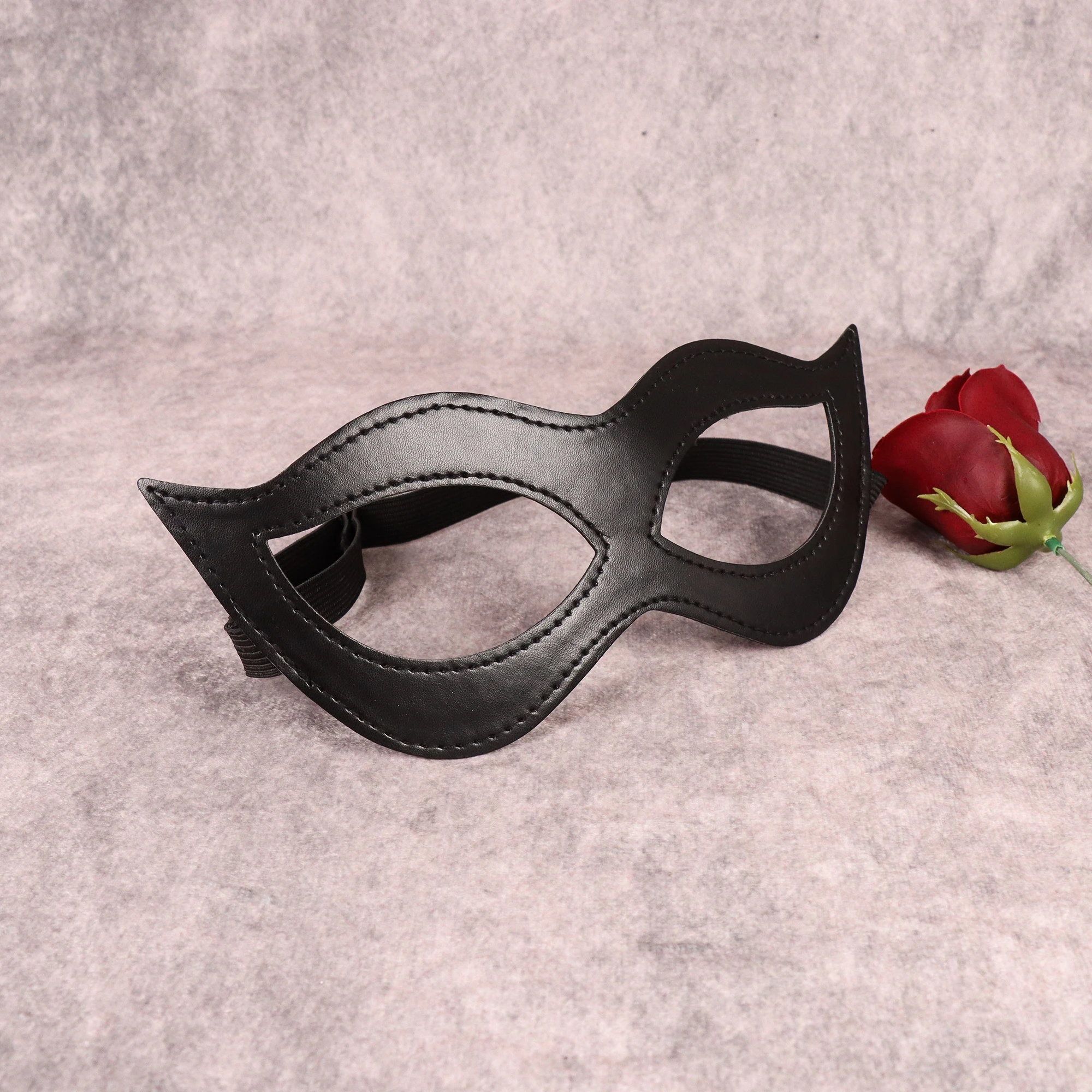 1pc Half Face Cat Eye Costume Mask Woman Black Leather Cat Mask Masquerade Mask For Halloween Party Cosplay