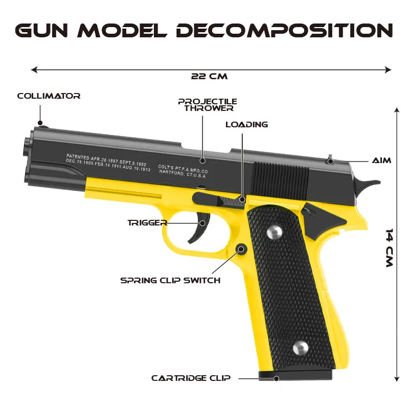 Automatic Colt 1911 Automatic Shell Soft Bullet Toy Gun Air Gunner Gun CS Shooting Boys Toy