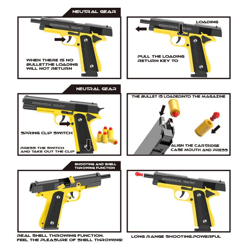 Automatic Colt 1911 Automatic Shell Soft Bullet Toy Gun Air Gunner Gun CS Shooting Boys Toy