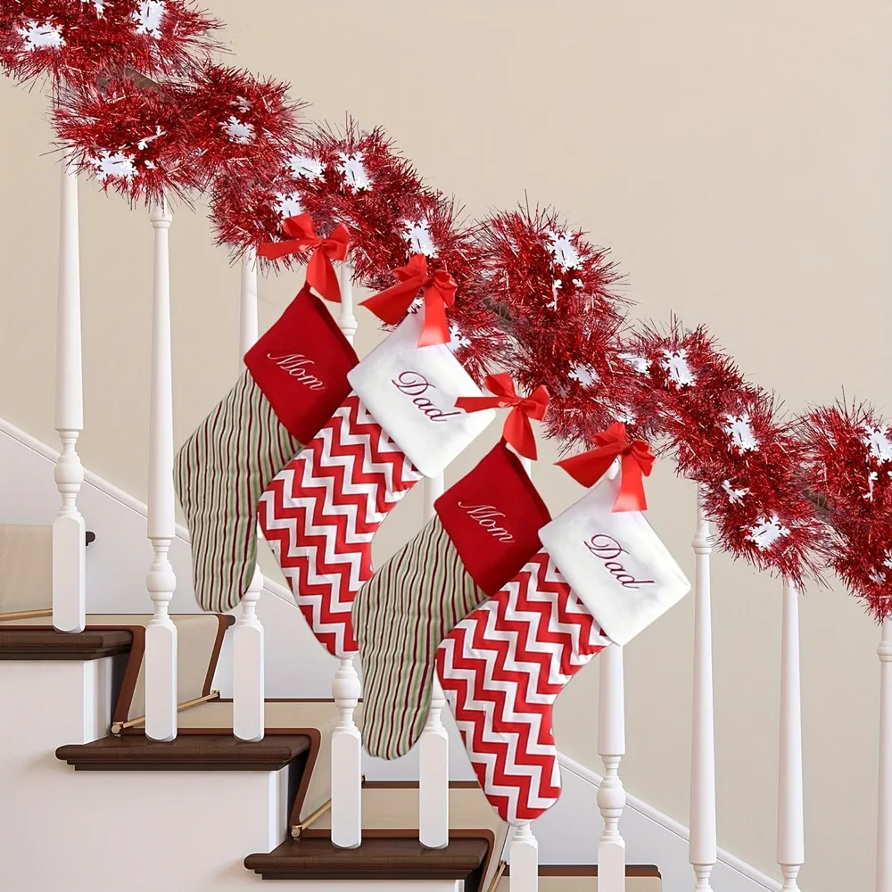 4M/8M Christmas Snowflake Tinsel Garland Xmas Tree Decoration Christmas Red Twist Garland Ceiling Hanging New Year Party Decor