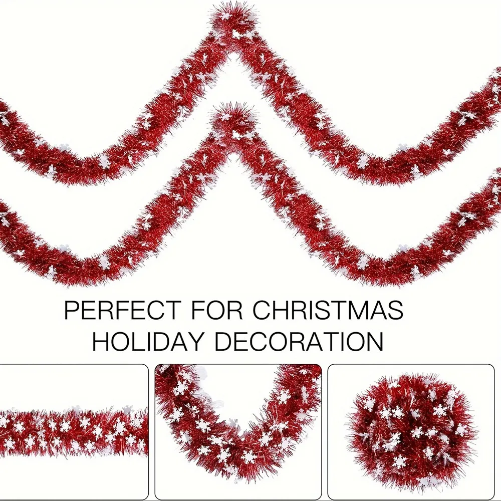4M/8M Christmas Snowflake Tinsel Garland Xmas Tree Decoration Christmas Red Twist Garland Ceiling Hanging New Year Party Decor