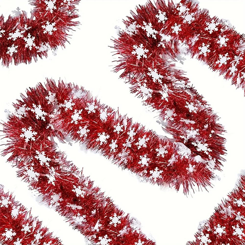 4M/8M Christmas Snowflake Tinsel Garland Xmas Tree Decoration Christmas Red Twist Garland Ceiling Hanging New Year Party Decor