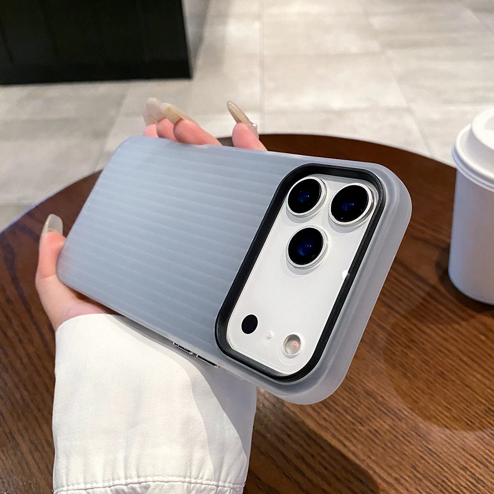 Stripe Corrugated Pattern Matte Translucent Phone Case For iPhone 18 17 16E 15 14 13 12 Pro Max Frosted Shockproof Armor Cover