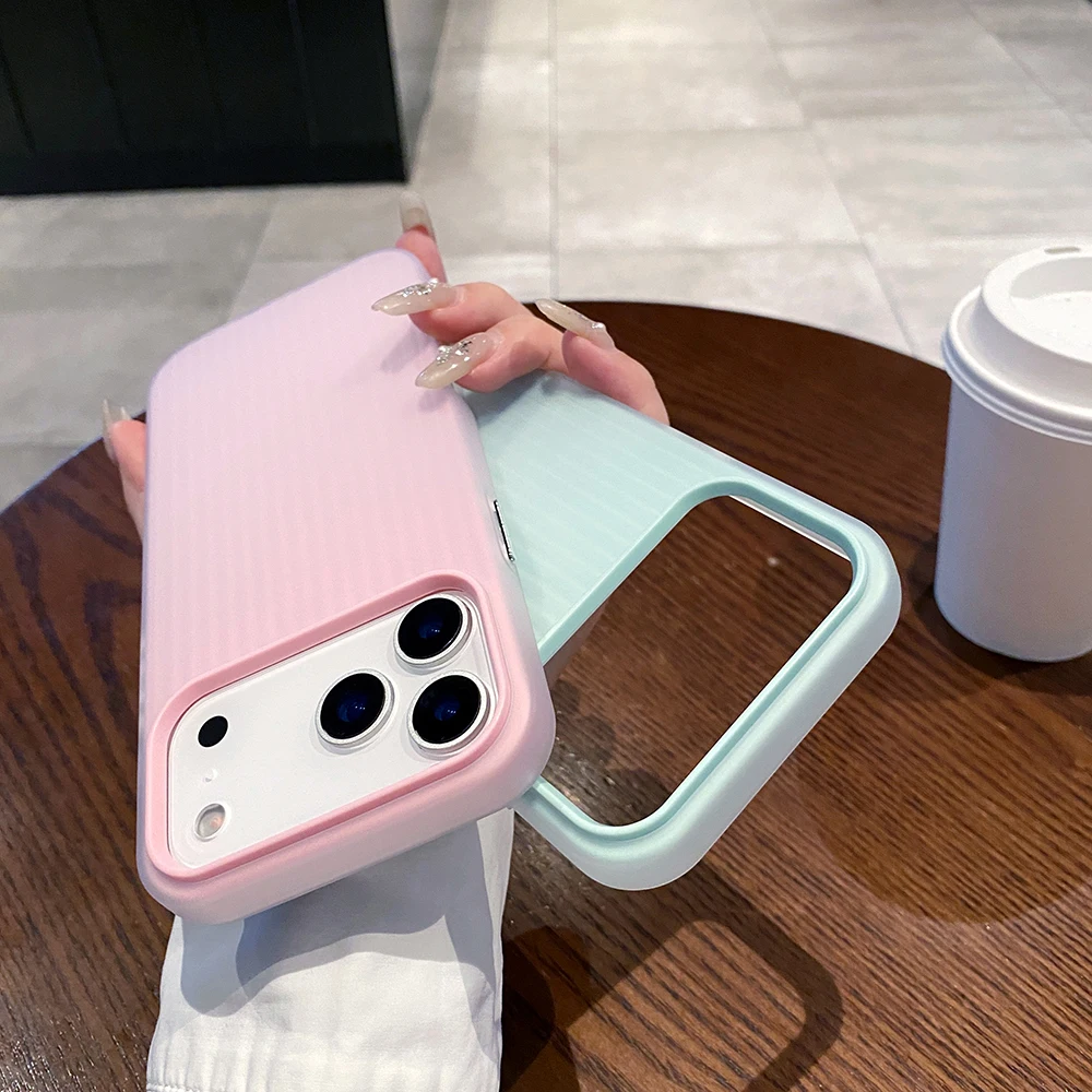 Stripe Corrugated Pattern Matte Translucent Phone Case For iPhone 18 17 16E 15 14 13 12 Pro Max Frosted Shockproof Armor Cover