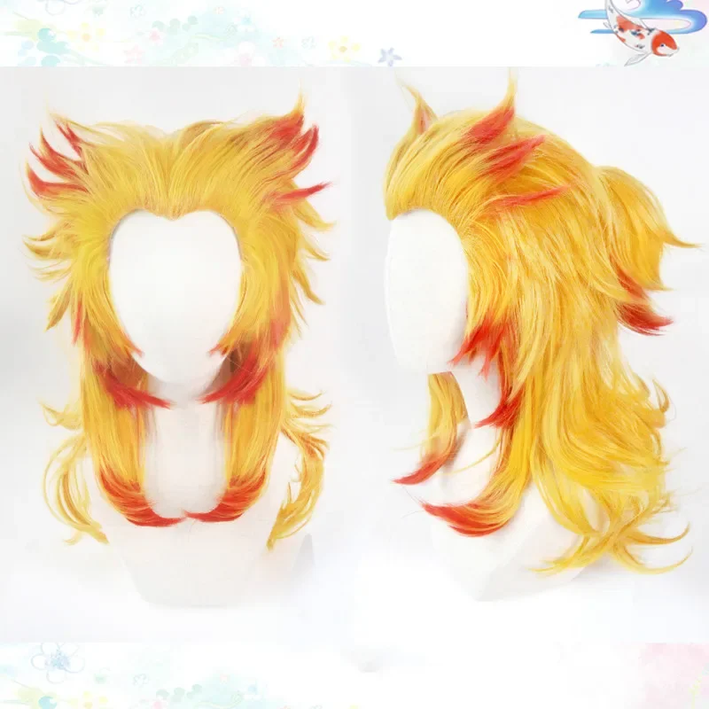 Rengoku Kyoujurou Wig Kimetsu No Yaiba Cosplay Red Yellow Mixed Heat Resistant Synthetic Hair Role Play Halloween Costume Wigs