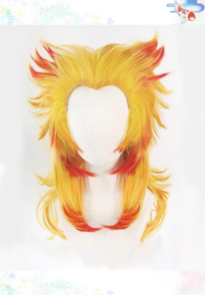 Rengoku Kyoujurou Wig Kimetsu No Yaiba Cosplay Red Yellow Mixed Heat Resistant Synthetic Hair Role Play Halloween Costume Wigs