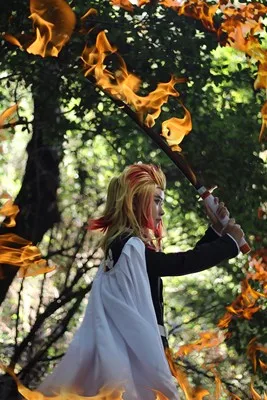 Rengoku Kyoujurou Wig Kimetsu No Yaiba Cosplay Red Yellow Mixed Heat Resistant Synthetic Hair Role Play Halloween Costume Wigs