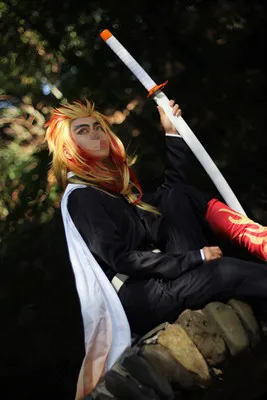 Rengoku Kyoujurou Wig Kimetsu No Yaiba Cosplay Red Yellow Mixed Heat Resistant Synthetic Hair Role Play Halloween Costume Wigs