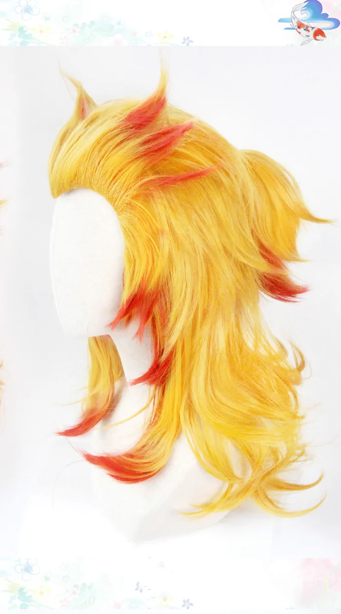 Rengoku Kyoujurou Wig Kimetsu No Yaiba Cosplay Red Yellow Mixed Heat Resistant Synthetic Hair Role Play Halloween Costume Wigs