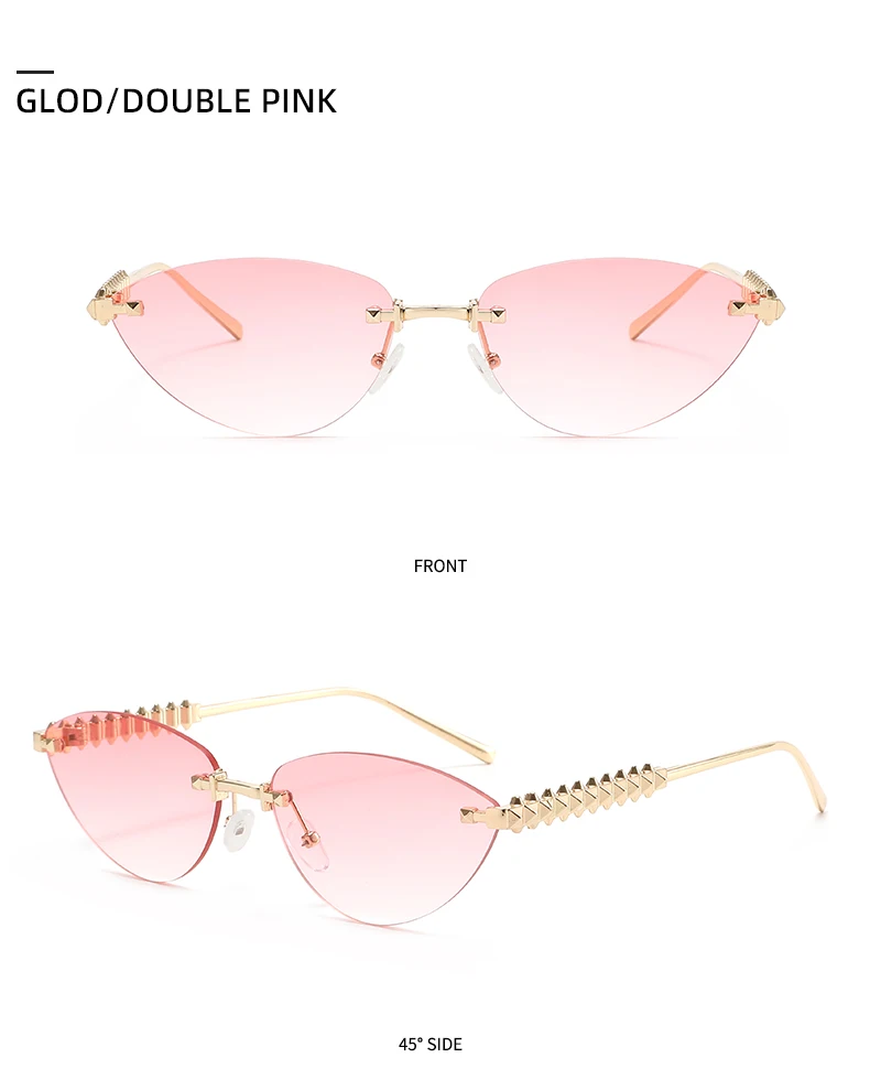 Cycling 1/2pcs Frameless Metal Cat Eye Fashion Sunglasses Triangle Rivets Personalized Women's Sunglasses Outdoor Travel Eyewear