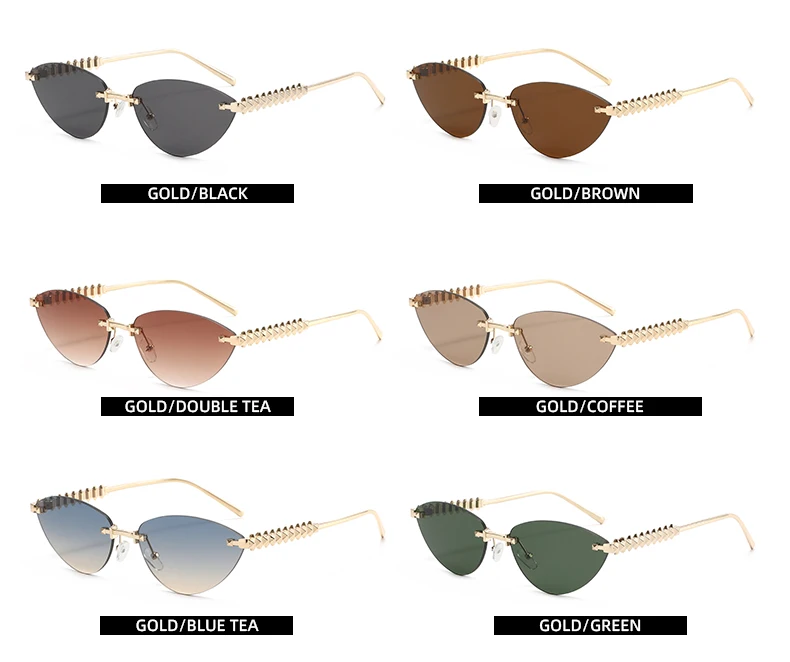 Cycling 1/2pcs Frameless Metal Cat Eye Fashion Sunglasses Triangle Rivets Personalized Women's Sunglasses Outdoor Travel Eyewear