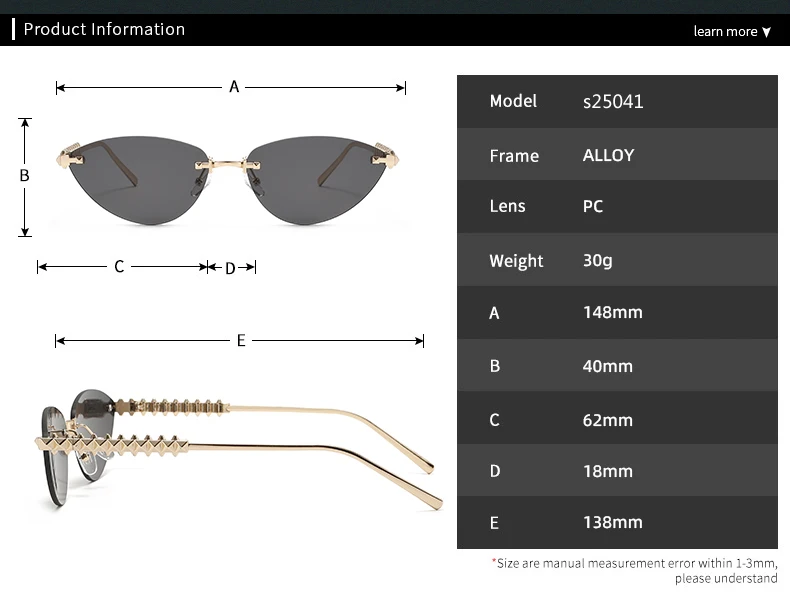 Cycling 1/2pcs Frameless Metal Cat Eye Fashion Sunglasses Triangle Rivets Personalized Women's Sunglasses Outdoor Travel Eyewear