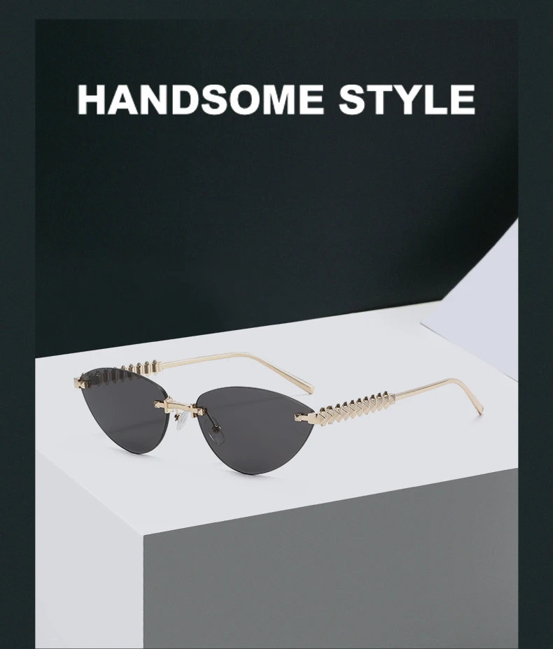 Cycling 1/2pcs Frameless Metal Cat Eye Fashion Sunglasses Triangle Rivets Personalized Women's Sunglasses Outdoor Travel Eyewear