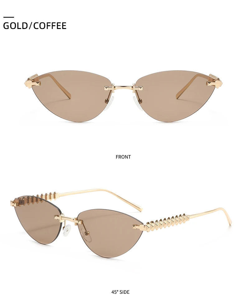Cycling 1/2pcs Frameless Metal Cat Eye Fashion Sunglasses Triangle Rivets Personalized Women's Sunglasses Outdoor Travel Eyewear