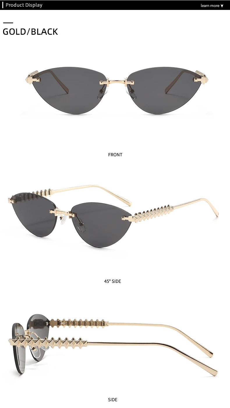 Cycling 1/2pcs Frameless Metal Cat Eye Fashion Sunglasses Triangle Rivets Personalized Women's Sunglasses Outdoor Travel Eyewear