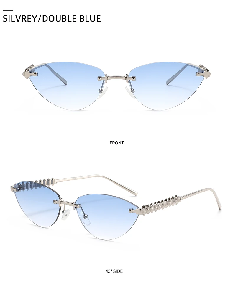 Cycling 1/2pcs Frameless Metal Cat Eye Fashion Sunglasses Triangle Rivets Personalized Women's Sunglasses Outdoor Travel Eyewear