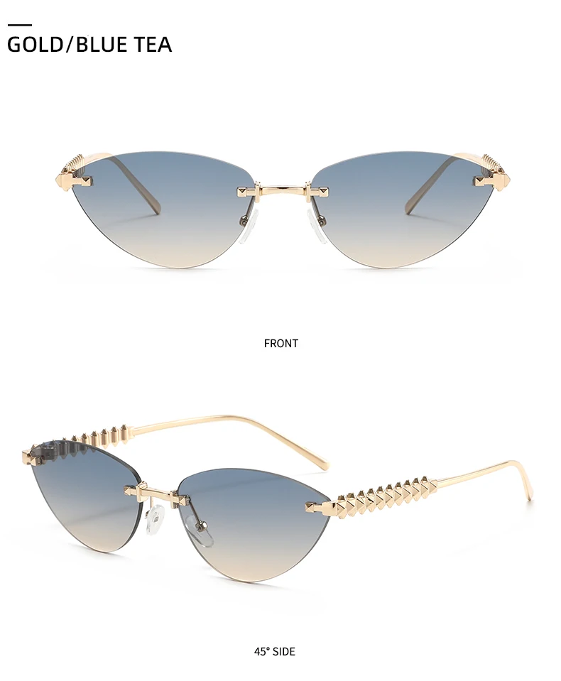 Cycling 1/2pcs Frameless Metal Cat Eye Fashion Sunglasses Triangle Rivets Personalized Women's Sunglasses Outdoor Travel Eyewear