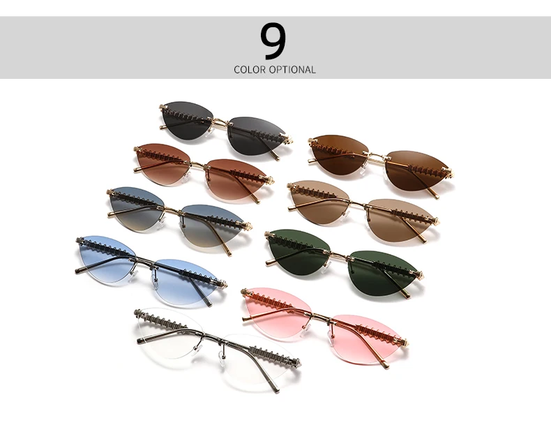 Cycling 1/2pcs Frameless Metal Cat Eye Fashion Sunglasses Triangle Rivets Personalized Women's Sunglasses Outdoor Travel Eyewear