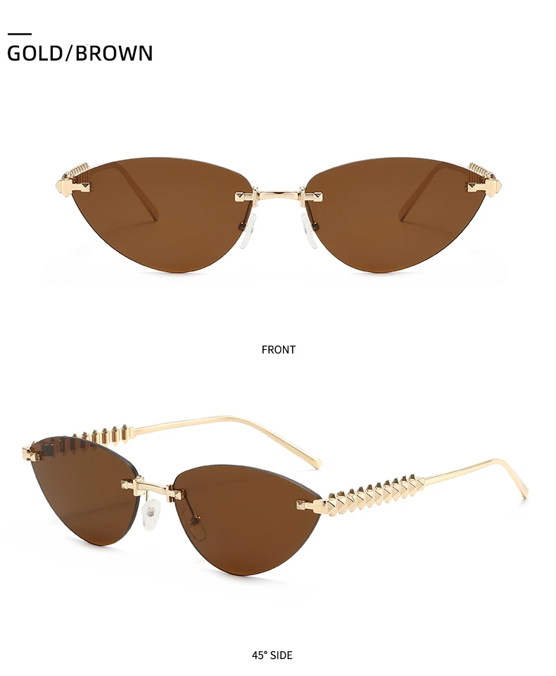 Cycling 1/2pcs Frameless Metal Cat Eye Fashion Sunglasses Triangle Rivets Personalized Women's Sunglasses Outdoor Travel Eyewear