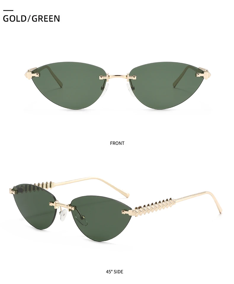 Cycling 1/2pcs Frameless Metal Cat Eye Fashion Sunglasses Triangle Rivets Personalized Women's Sunglasses Outdoor Travel Eyewear