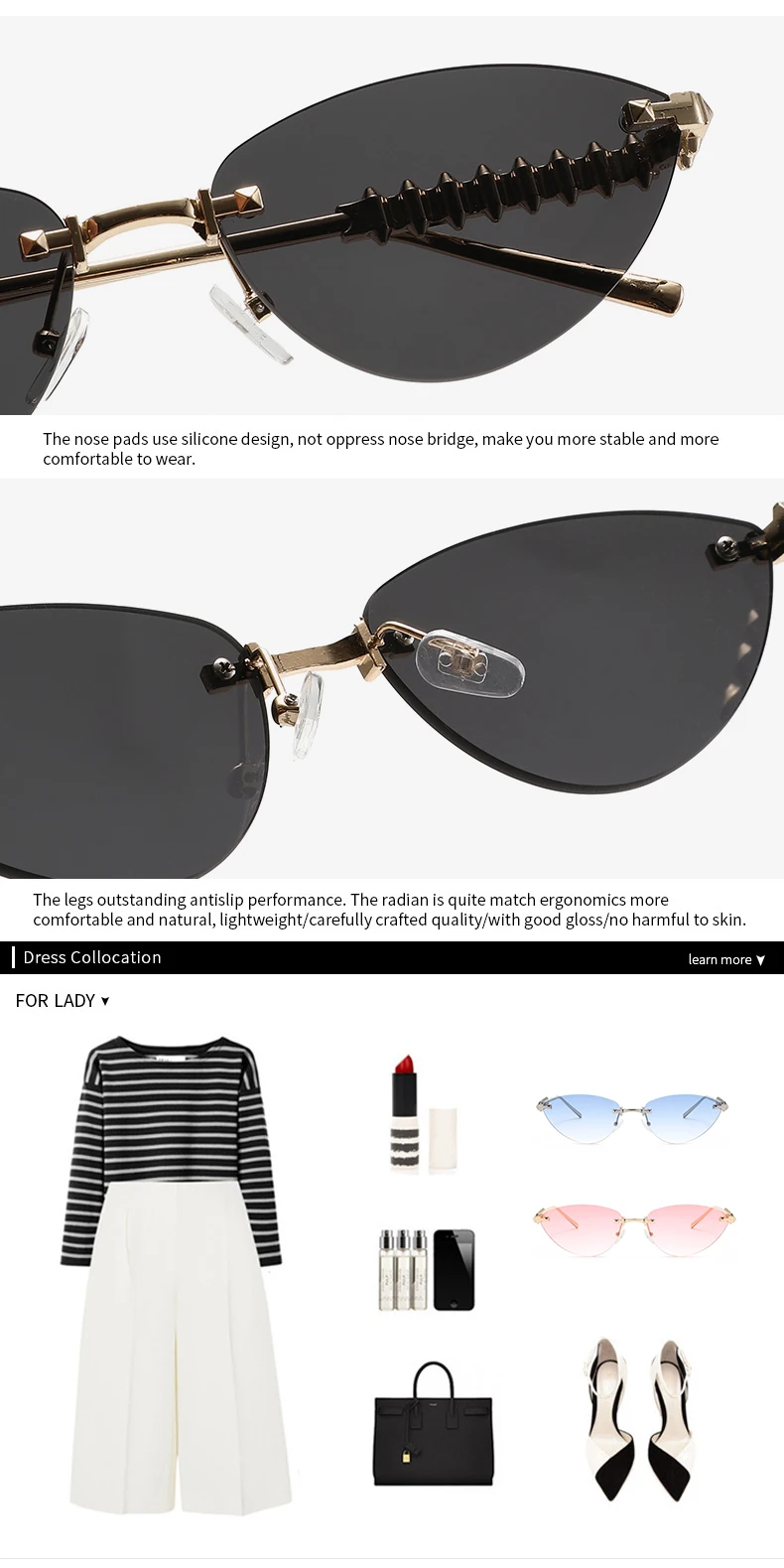 Cycling 1/2pcs Frameless Metal Cat Eye Fashion Sunglasses Triangle Rivets Personalized Women's Sunglasses Outdoor Travel Eyewear