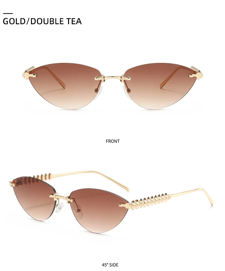 Cycling 1/2pcs Frameless Metal Cat Eye Fashion Sunglasses Triangle Rivets Personalized Women's Sunglasses Outdoor Travel Eyewear