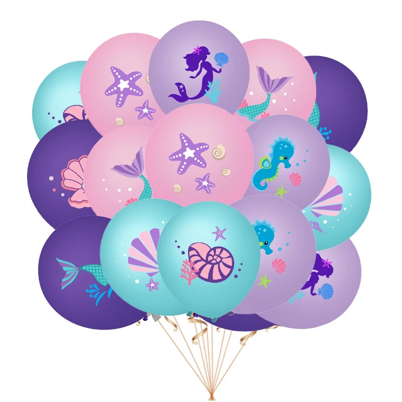 16pcs Mixed Mermaid Sea Life Animals Balloon 12inch Latex Balloon for Kids Girls Birthday Party Baby Shower Decoration