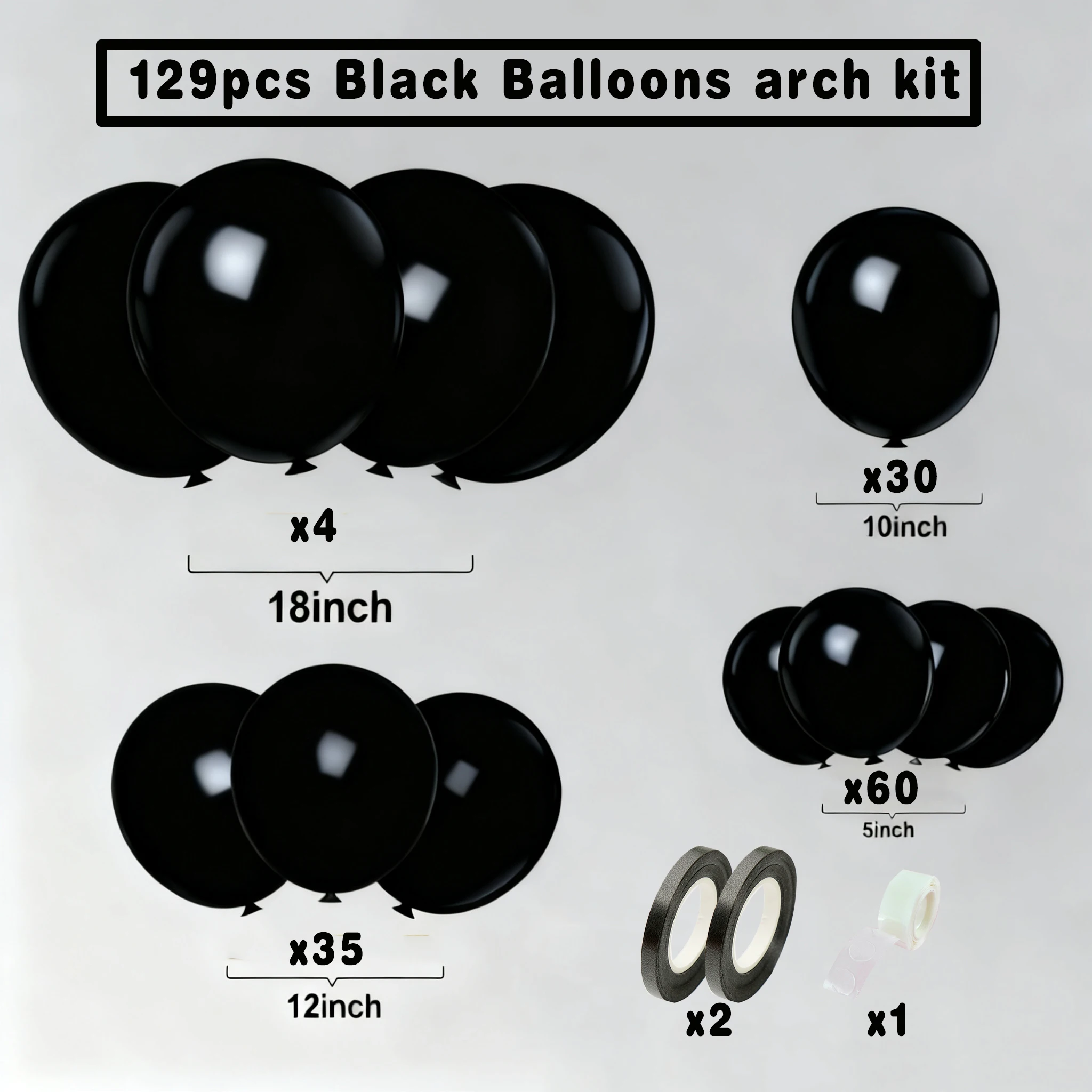 132pcs Black Balloons - 18/12/10/5 Inch - for Black Theme Birthday Wedding Baby Shower Halloween Grad Anniversary Party Arch Kit