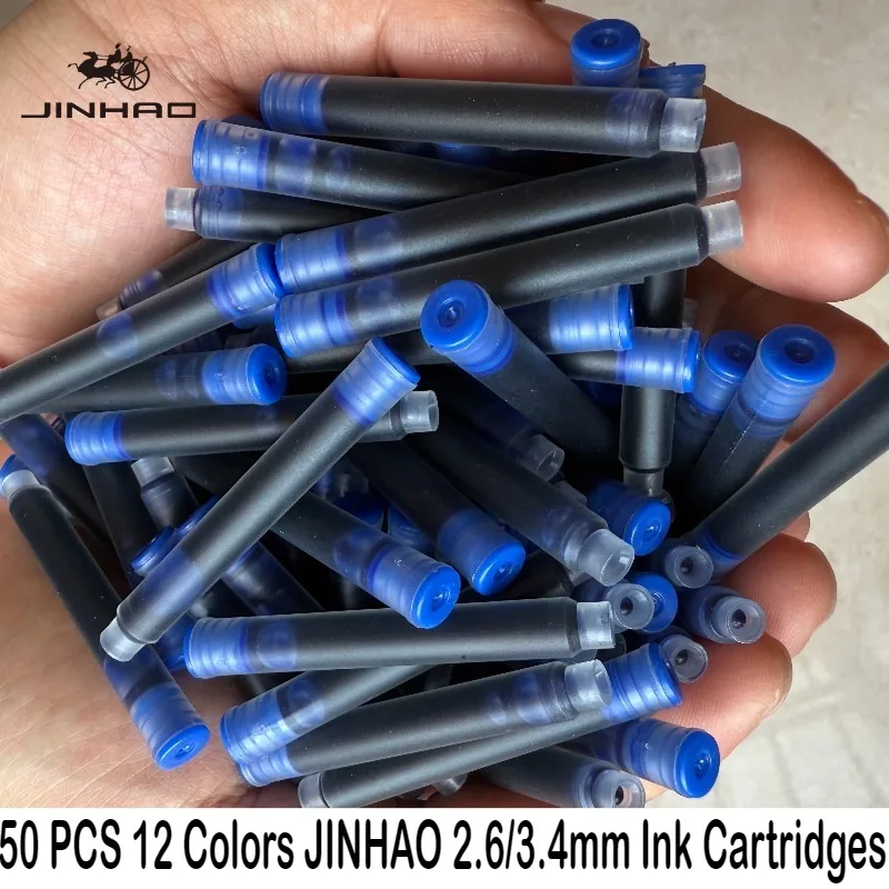 JINHAO 50/12 PCS 12 Colors 2.6mm/3.4mm Fountain Pen Ink Cartridges For Majohn Hongdian Ink School Office Supplies Stationery