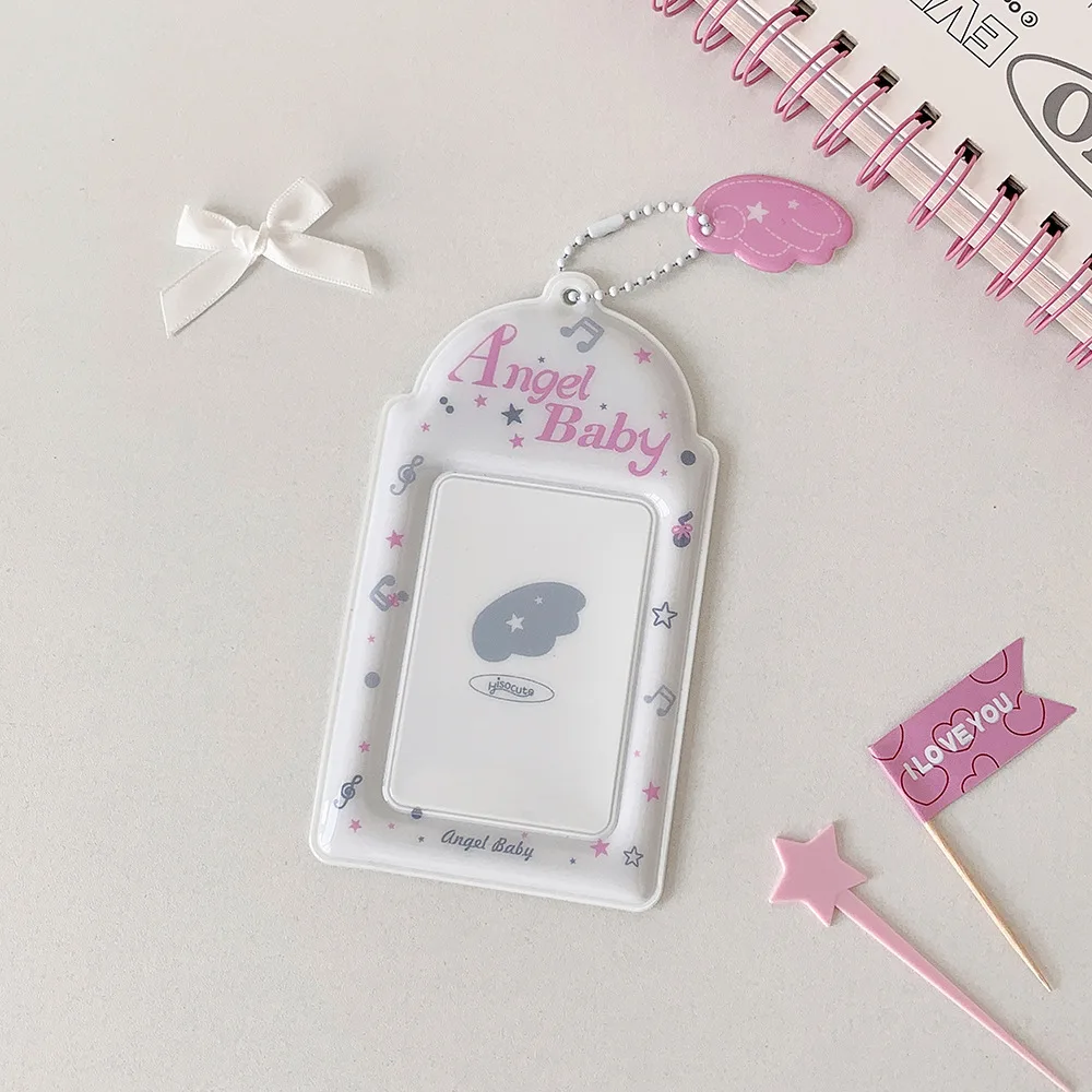 INS Fashion Korean Girl 3inch Idol Photo Storage Card Holder Cute Angel Wings Holder Pendant Card Clip Student Campus Card Cover