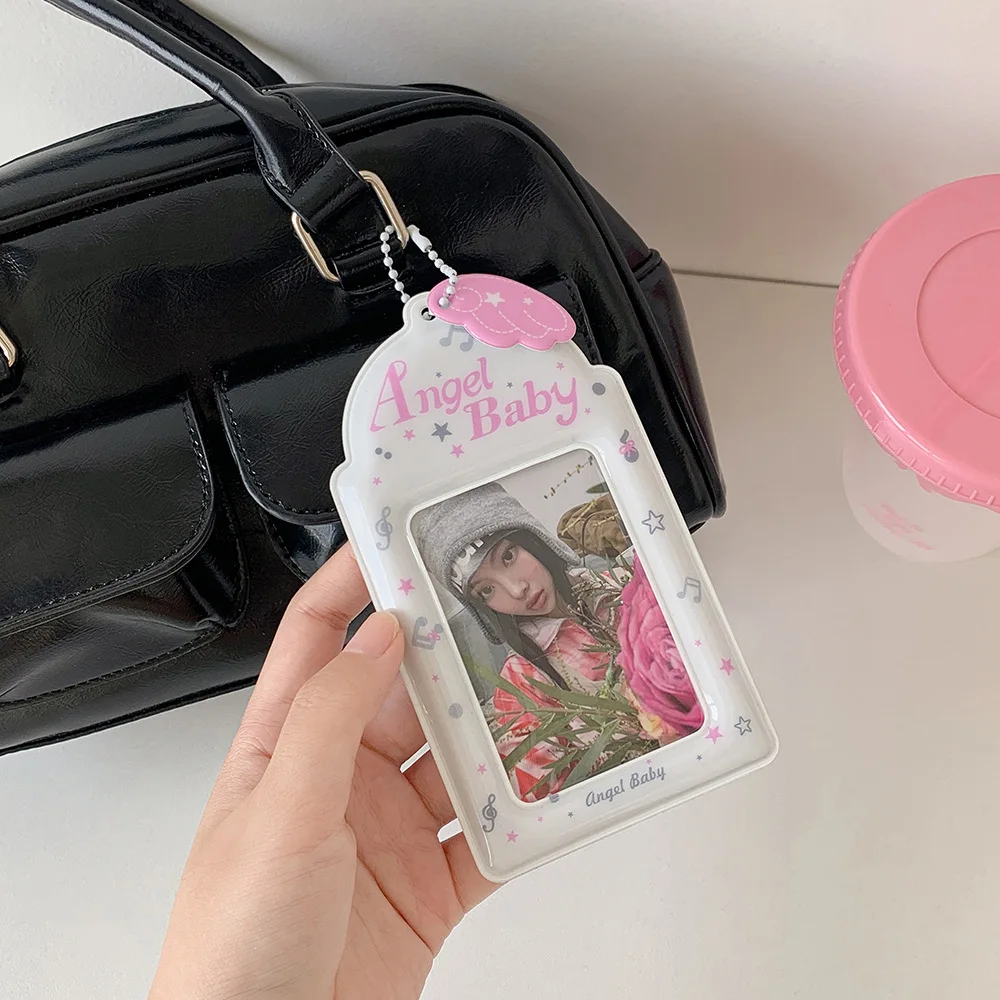 INS Fashion Korean Girl 3inch Idol Photo Storage Card Holder Cute Angel Wings Holder Pendant Card Clip Student Campus Card Cover