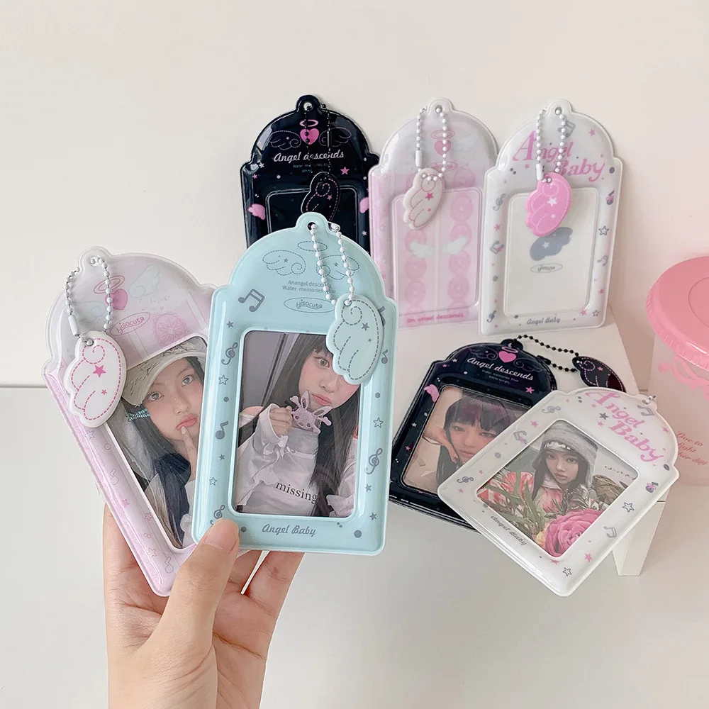 INS Fashion Korean Girl 3inch Idol Photo Storage Card Holder Cute Angel Wings Holder Pendant Card Clip Student Campus Card Cover
