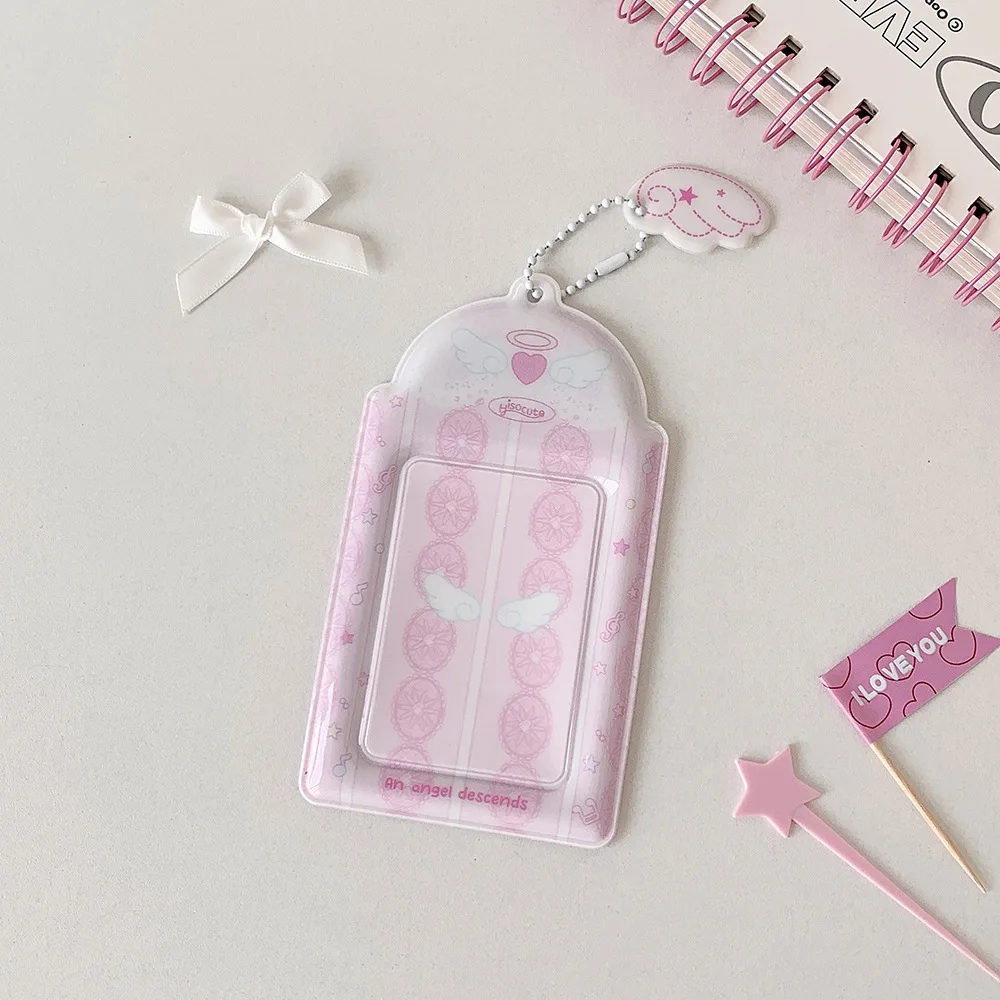 INS Fashion Korean Girl 3inch Idol Photo Storage Card Holder Cute Angel Wings Holder Pendant Card Clip Student Campus Card Cover
