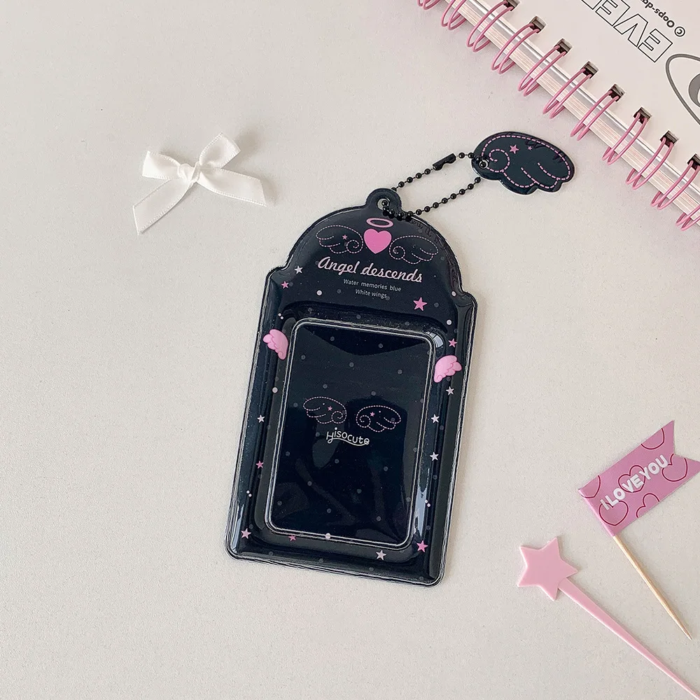 INS Fashion Korean Girl 3inch Idol Photo Storage Card Holder Cute Angel Wings Holder Pendant Card Clip Student Campus Card Cover