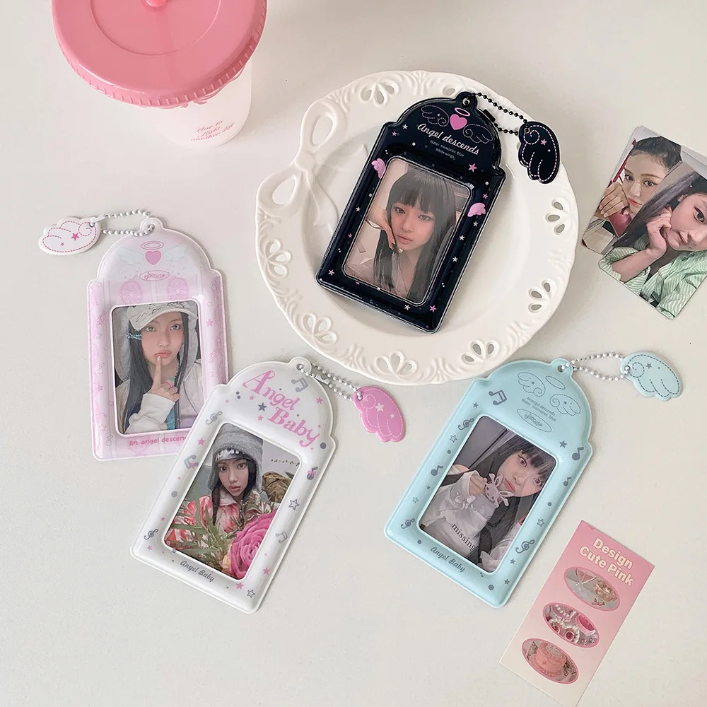 INS Fashion Korean Girl 3inch Idol Photo Storage Card Holder Cute Angel Wings Holder Pendant Card Clip Student Campus Card Cover