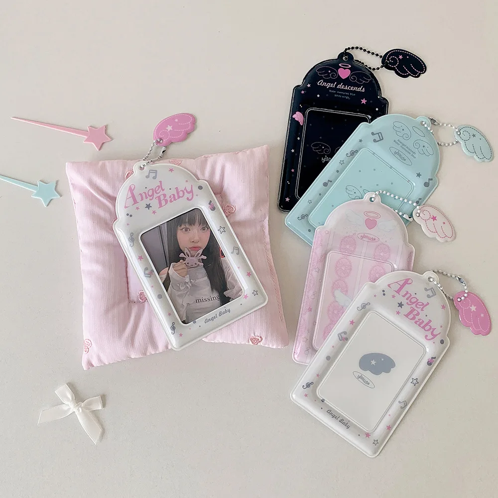 INS Fashion Korean Girl 3inch Idol Photo Storage Card Holder Cute Angel Wings Holder Pendant Card Clip Student Campus Card Cover