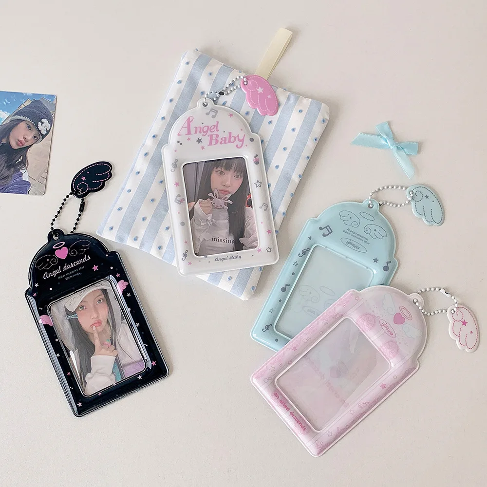 INS Fashion Korean Girl 3inch Idol Photo Storage Card Holder Cute Angel Wings Holder Pendant Card Clip Student Campus Card Cover