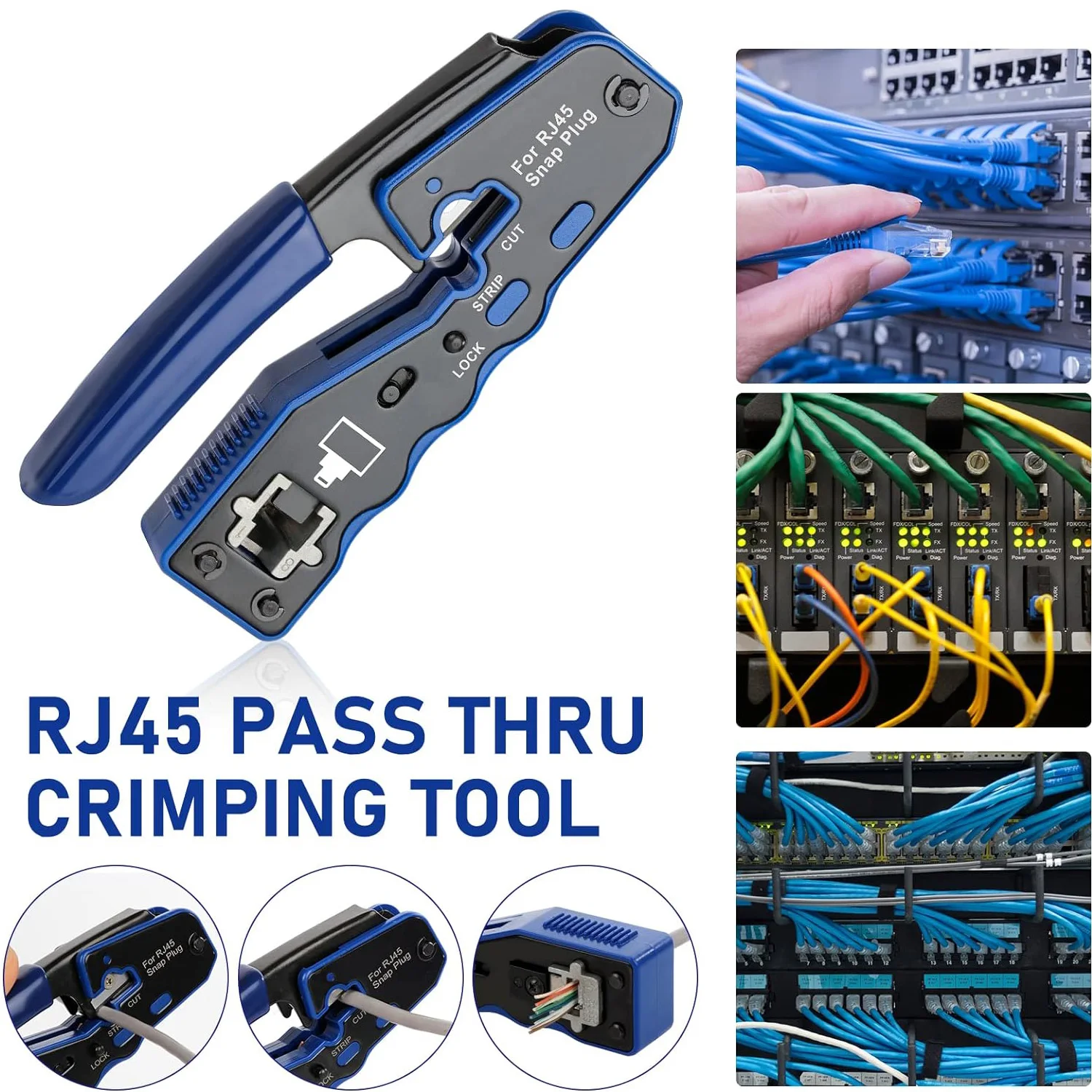RJ45 CAT6 Crimping Tool Kit with Pass Through Connector,Boots and Tester for Cat5e Cat6 UTP Ethernet Cale