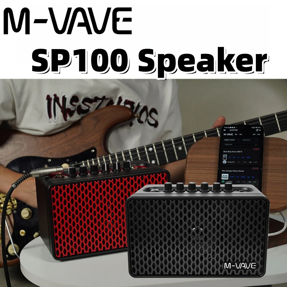 M-VAVE SP100 Guitar Amp: 9 Amp Voices/16 FX/Bluetooth Audio/Built-in Battery/Wireless Practice & Supports External Footswitch