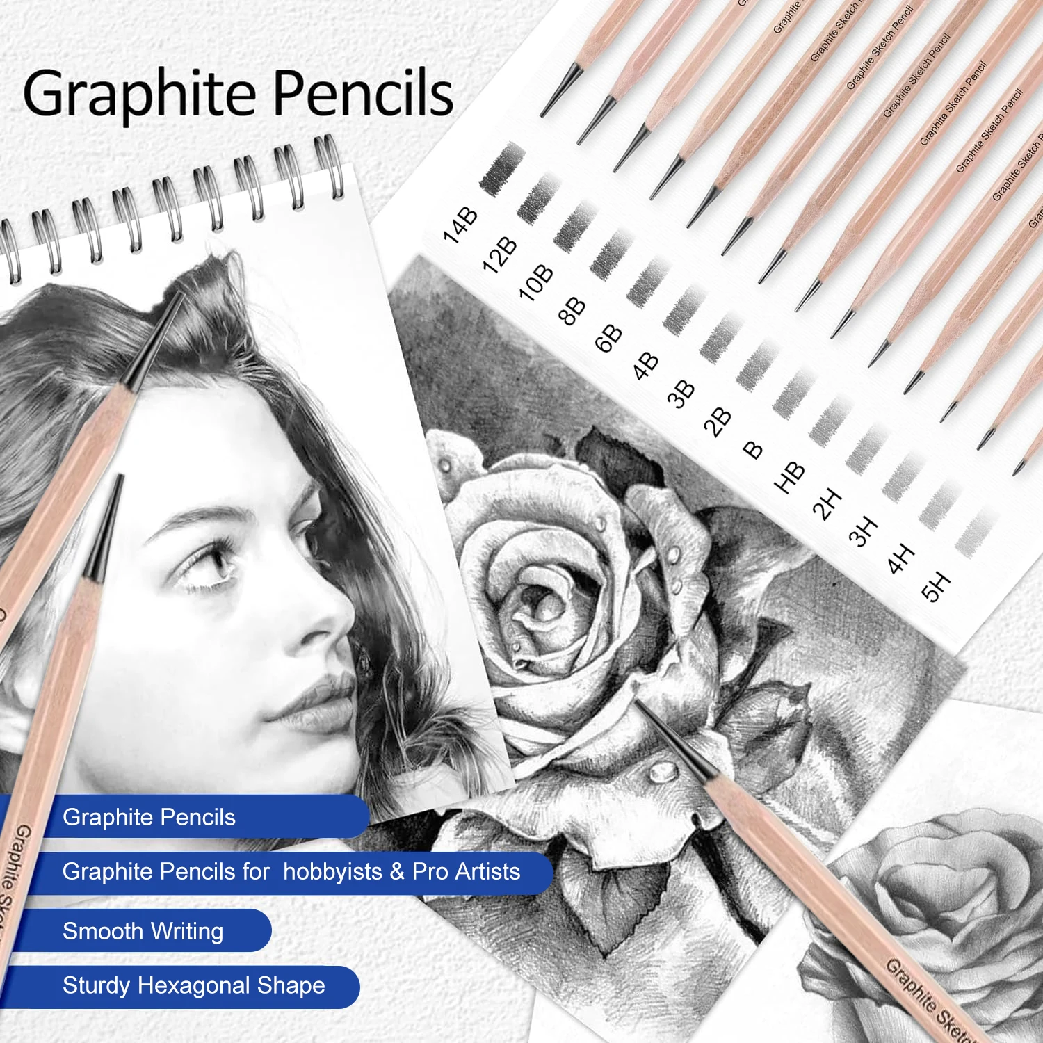 Professional Drawing Sketching Pencil Set,5H-14B Graphite Pencils for Pro Artists,Drawing,Drafting,Sketching,Shading(14 pcs)