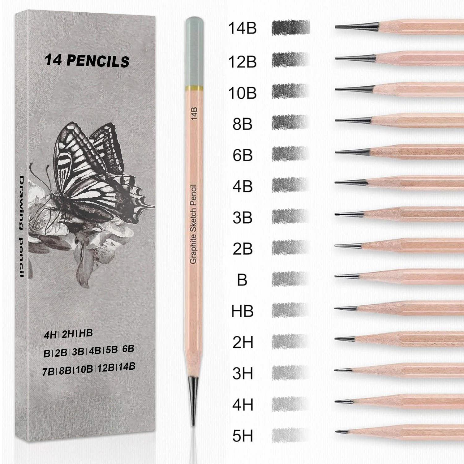 Professional Drawing Sketching Pencil Set,5H-14B Graphite Pencils for Pro Artists,Drawing,Drafting,Sketching,Shading(14 pcs)