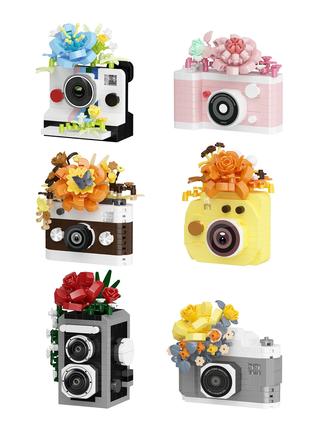 Vintage Camera & Flowers Building Blocks DIY Toys Small Particle Bricks Assembly Puzzle Toys For Friend Gifts Christmas Gifts