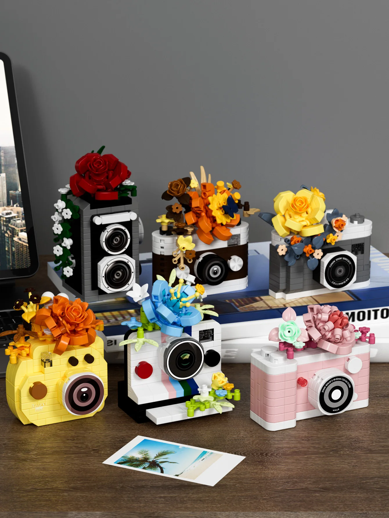 Vintage Camera & Flowers Building Blocks DIY Toys Small Particle Bricks Assembly Puzzle Toys For Friend Gifts Christmas Gifts