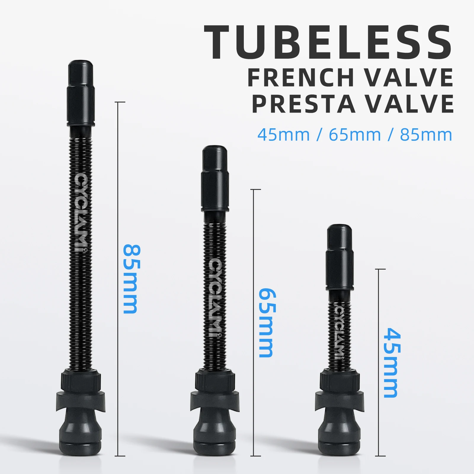 2 Pcs CYCLAMI Bicycle Tubeless Valve Aluminum Alloy Presta Removable Detachable Valve FV Ultralight Tire Nipple 45mm 65mm 85mm