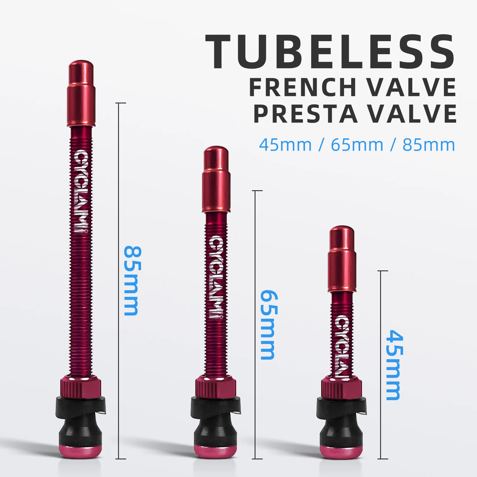 2 Pcs CYCLAMI Bicycle Tubeless Valve Aluminum Alloy Presta Removable Detachable Valve FV Ultralight Tire Nipple 45mm 65mm 85mm